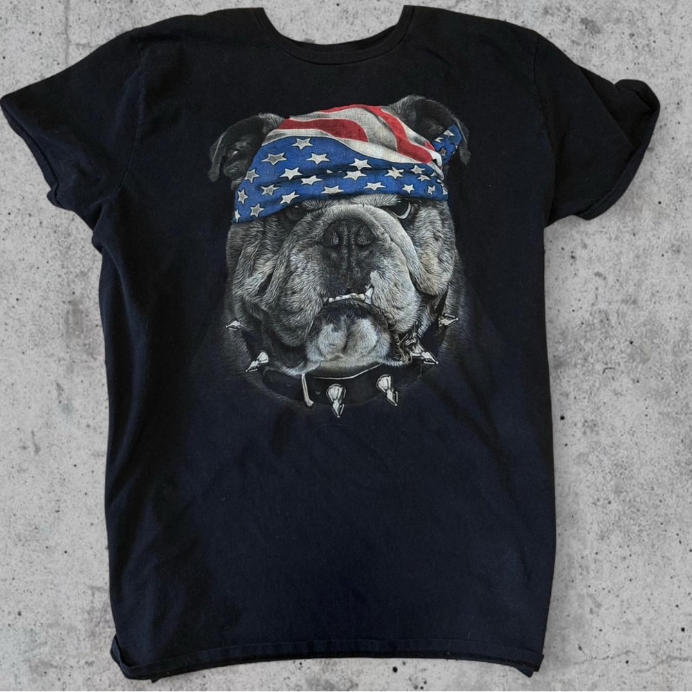 Vintage Y2K Patriotic Bulldog Spirit of America Graphic T-Shirt